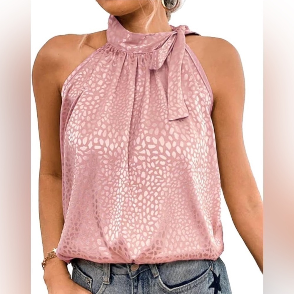 First ❤️Love by Lovelyn lavender leopard mock neck tie design sleeveless  small